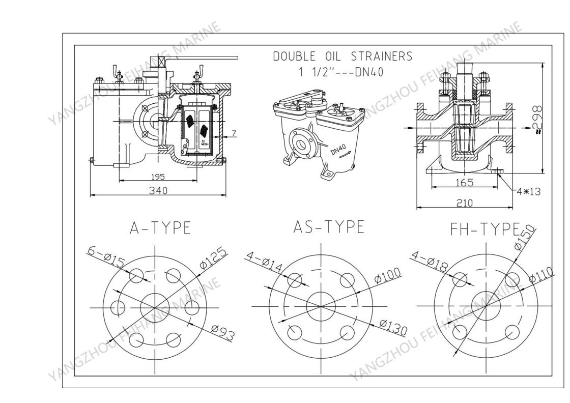 Fonte duplex brute de corps d'épurateurs d'huile du filtre AS16040-0.40/0.22 CB/T425-94 de pétrole de double de débouché de séparateur de carburant
