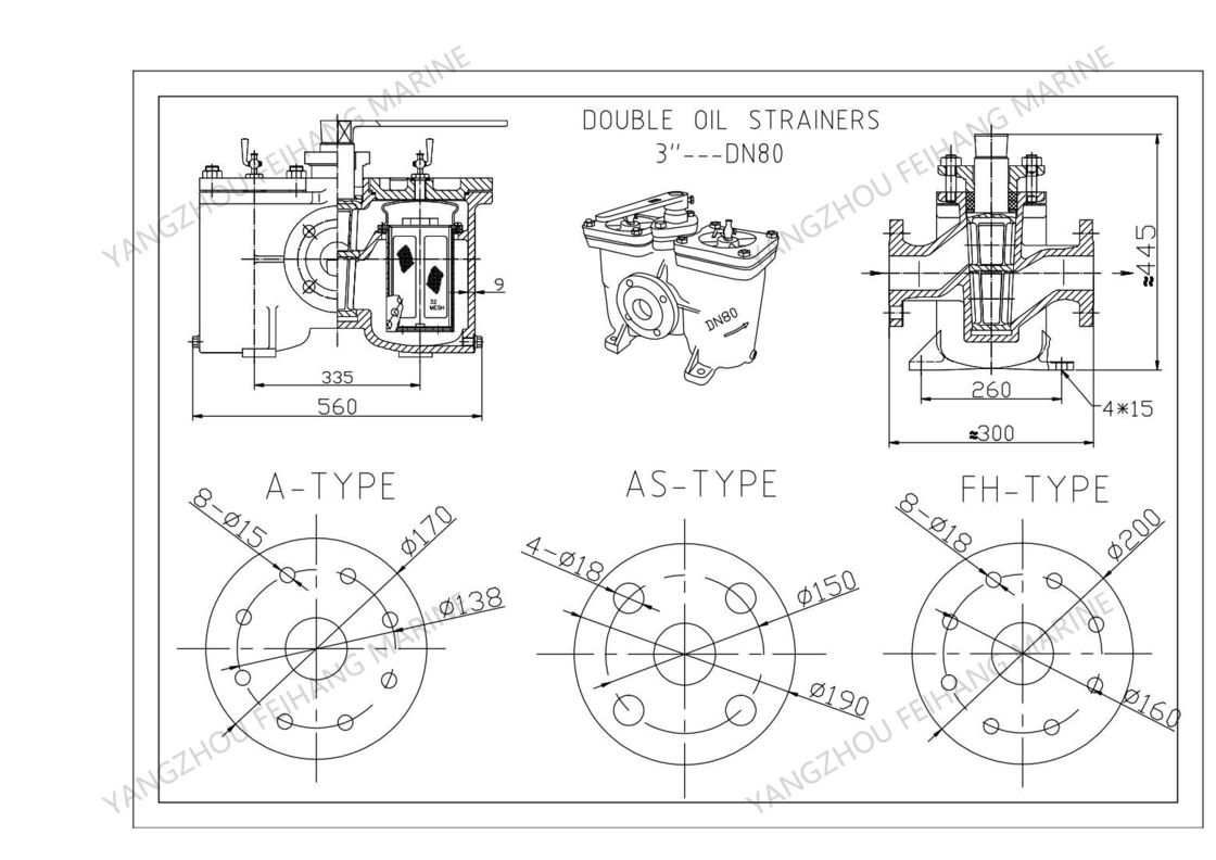 Modèle d'essence et d'huile de tamis de duplex de filtre à air aspiré de pompe : Cartouche filtrante de fonte de corps d'A80-0.75/0.26 Cb/T425-94 S inoxydable