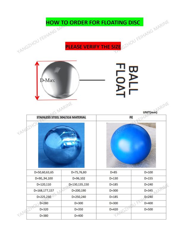 Boule de flottement en plastique pour la boule de flottement d'acier inoxydable de tête de tuyau d'air de Cabinet de précipitation