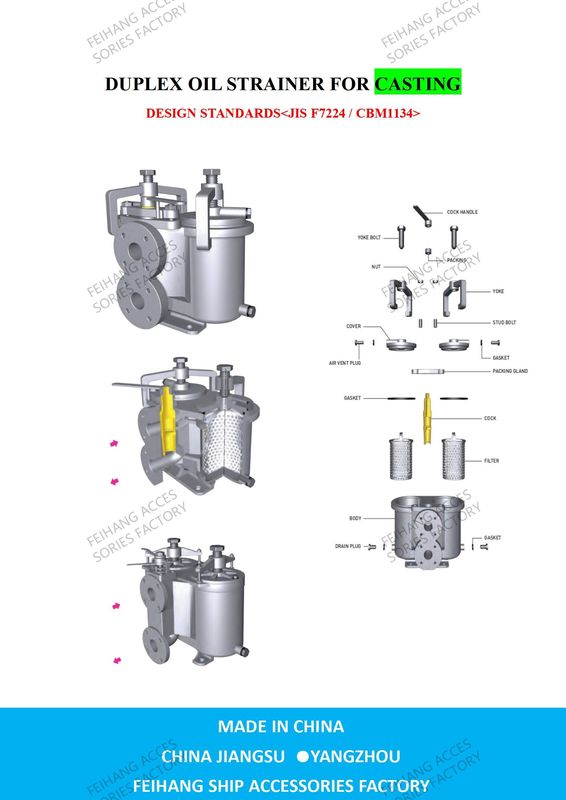 JIS 5K-25-100A DUPLEX OIL STRAINER ((U-TYPE) DATAS TÉCNICES - équipement de navigation maritime