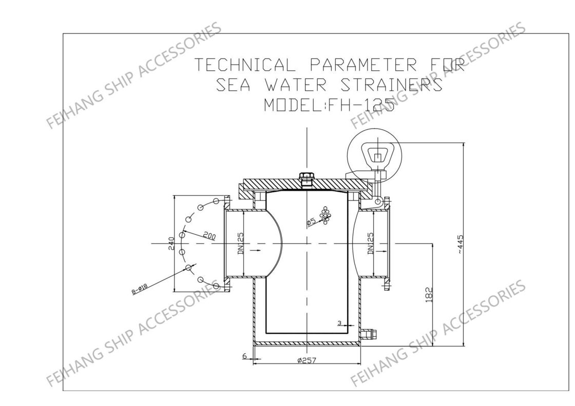 Filtre d'eau de mer de type As125 Cb/T497 avec élément de treillis en acier inoxydable pour navire