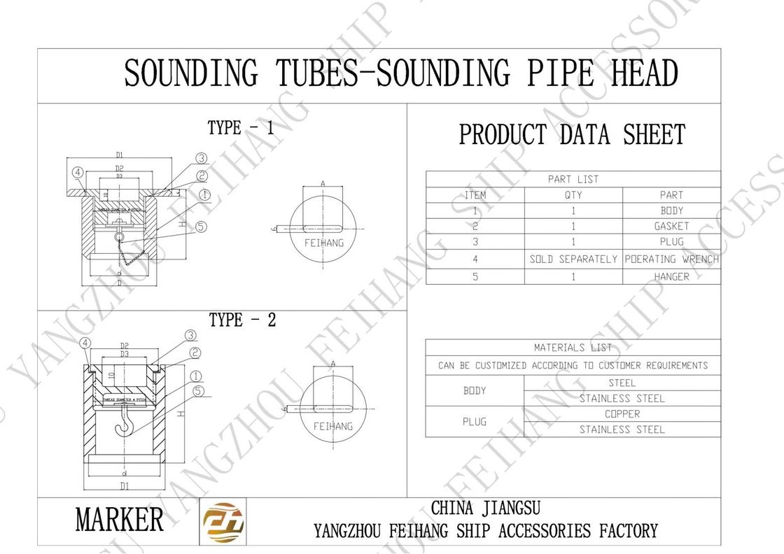 DN40-DN150 Tubes de sonorisation en acier moulé Tête de tuyau pour réservoir de ballast
