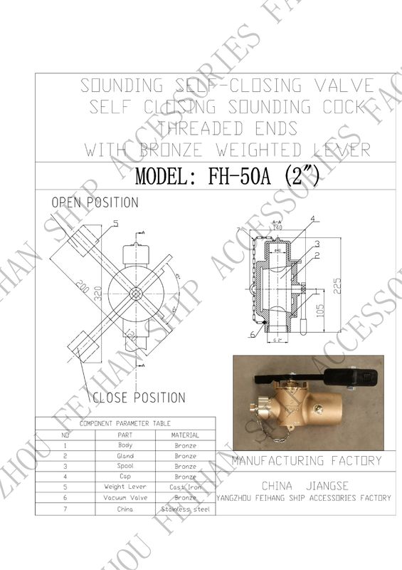 Paramètre technique pour FH50 CB/T3778-1999 Ventilateur à fermeture automatique en bronze