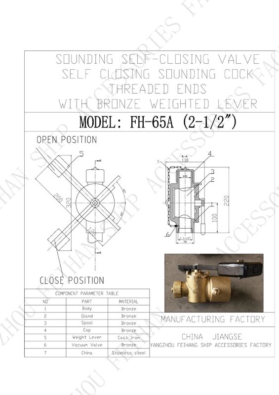 Paramètre technique pour FH65 CB/T3778-1999 Modèle de soupape à fermeture automatique en bronze, extrémités filetées avec levier de poids