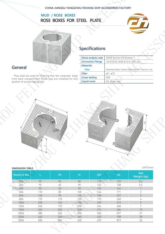 Filtre Rose Box Marine pour la ligne de bilge FH-100A JIS F7206 Mesh-10mm