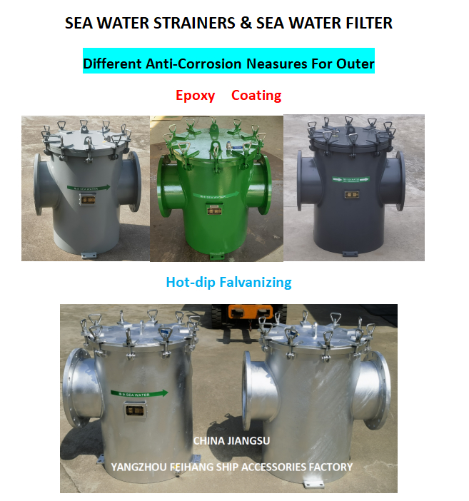 Filtres Simplex en tôle d'acier pour eau de mer AS300 CB/T497 Corps - Galvanisation à chaud Cartouche filtrante - Acier inoxydable