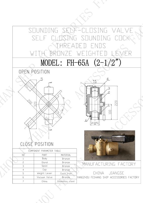 Vanne de profondeur à fermeture automatique en bronze FH-65A Cb/T3778-99 avec extrémité à filetage femelle BSP et tige rotative à 360°.